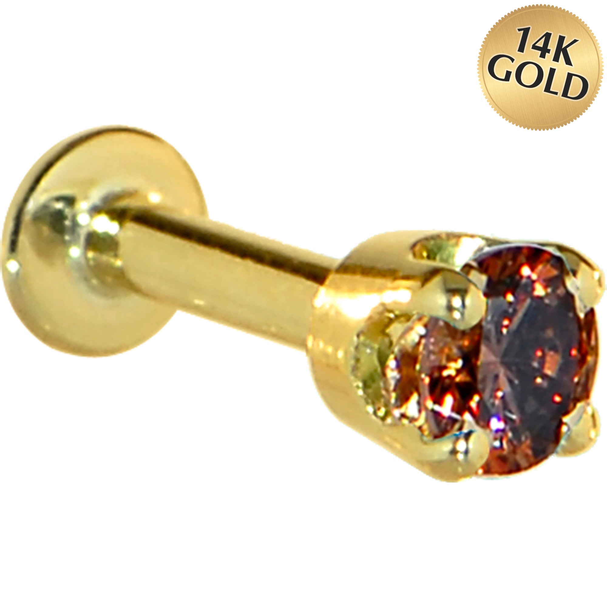 16G Solid 14K Yellow Gold 3mm Brown Cubic Zirconia Tragus Earring Stud
