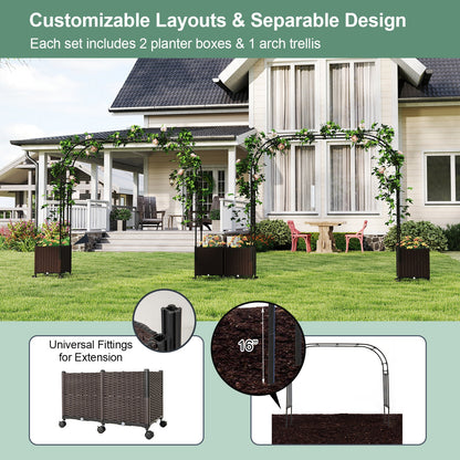 6.6 Feet Garden Arch Trellis with 2 Planter Boxes and Lockable Wheels-Black