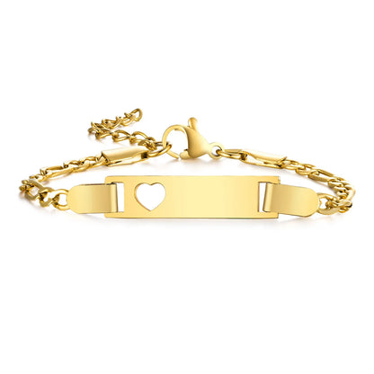 Persoanlized Custom Name Heart Bracelet,Stainless Steel Figaro Chain Link Adjustable,Engraved Gift for Boy Girl