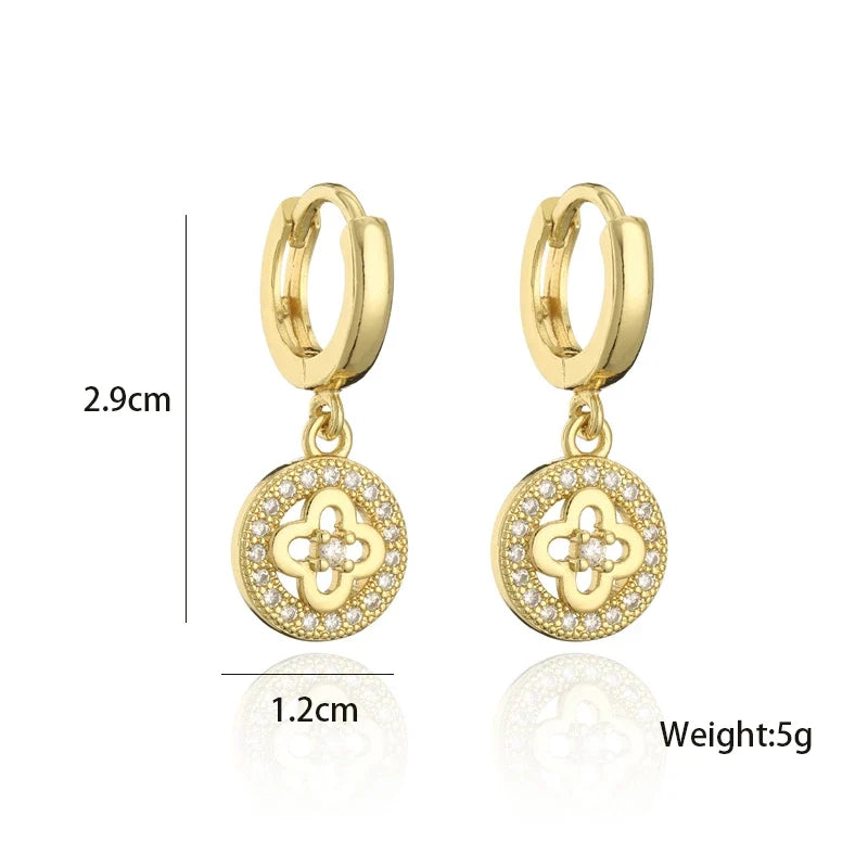 NEWBUY Fashion Gold Color Copper Plant Earrings Luxury Cubic Zirconia Flower Dangle Earring Hot Sale Female Party Jewelry Gift