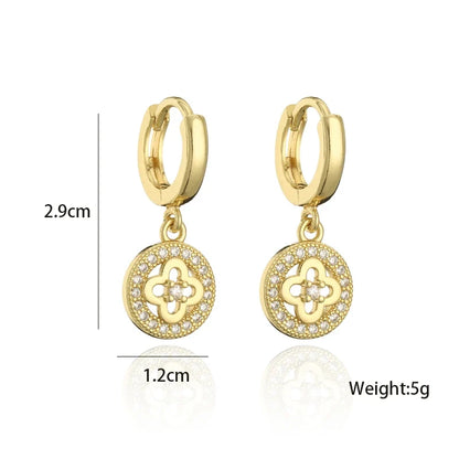 NEWBUY Fashion Gold Color Copper Plant Earrings Luxury Cubic Zirconia Flower Dangle Earring Hot Sale Female Party Jewelry Gift