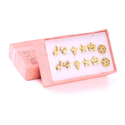 6 Pairs Vintage Stud Earrings Set for Women | Stainless Steel Snowflake Piercing
