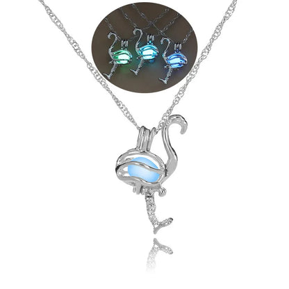 Glow in The Dark Locket necklace For Women Gun skull Heart mermaid Cross tortoise Glowing beads cage pendant Fashion Jewelry