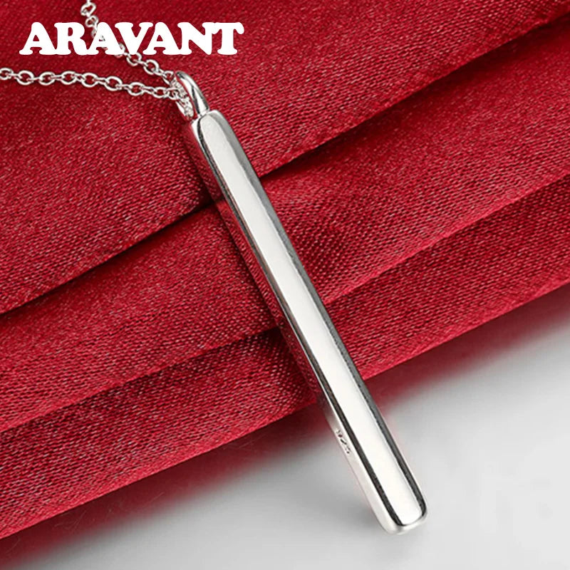 Silver 925 Jewelry Sets Square Column Necklaces Drop Earring For Women Fashion Jewelry Set