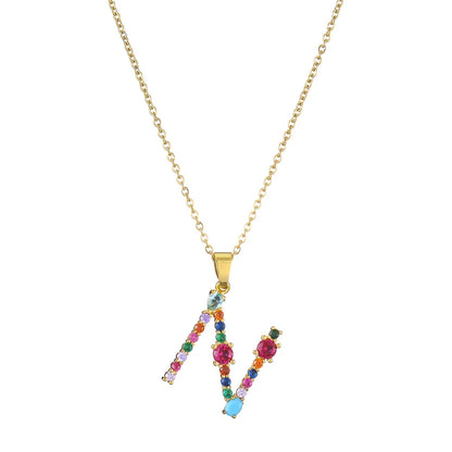 2024 New Hot Colourful Crystal AAA CZ 26 Capital Letters Pendant Necklace For Women Girl Gold Color Copper Initial Name Jewelry