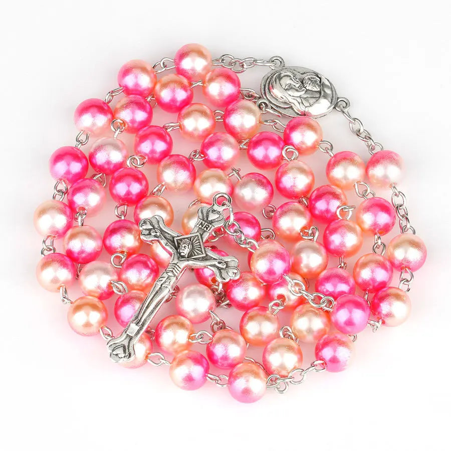12 colors Religion Rosary necklace For Women Christian Virgin Mary Jesus Cross pendant Long beads chains Fashion Jewelry Gift