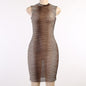 Tassel Diamonds Party Dress Women Spaghetti Straps Backless Split Bodycon