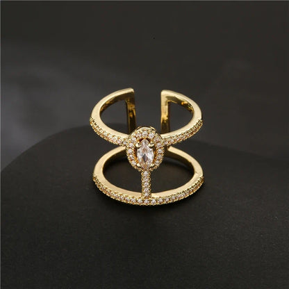 NEWBUY Fashion Gold Color Geometric Copper Ring Women Wedding Jewelry Hot Sale AAA+ Cubic Zirconia Finger Ring Femme Bijoux