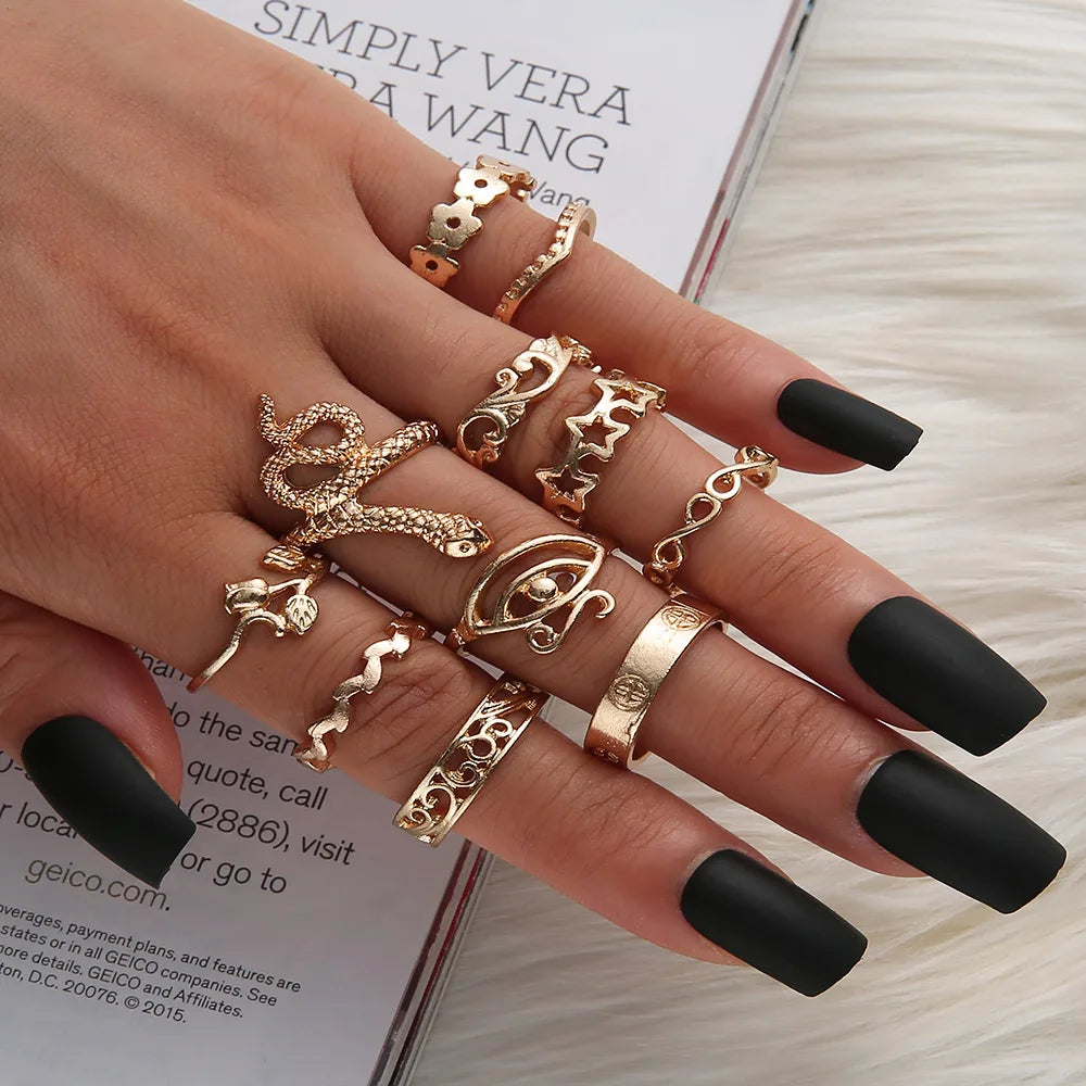 Fashion Geometric Knuckle Rings set For Women Crystal Gold color Finger Ring Boho Ladies wedding Jewelry Gift