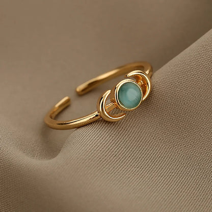 Fashion Opal Finger Rings For Women Stainless Steel Adjustable Couple Geometric Ring Handmade Aesthetic Jewelry Gift Anillos