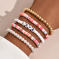 Fashion Rainbow Stackable Bracelets Set For Women Heart Charm Soft Clay Pottery Layering Beads Chain Bangle Female Boho Jewelry