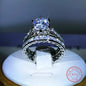 925 Silver Luxury Engagement Rings for Women 2Pcs/Set | Shiny Zircon Two Tone Elegant Jewelry