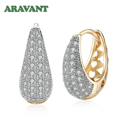 Aravant 925 Silver 18K Gold Zircon Crystal Hoop Earrings For Women Wedding Fashion Jewelry