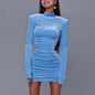 Bodycon Velvet Mini Dress Women Long Sleeve High Neck Party Dresses Female Velvet Sheath Dress