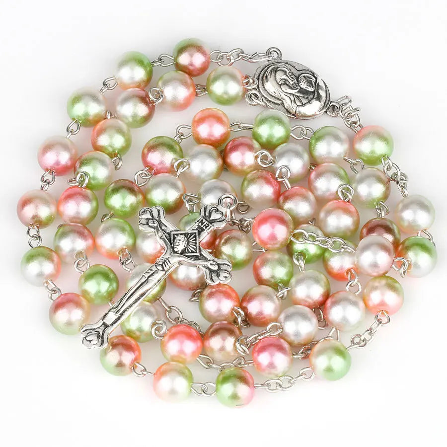 12 colors Religion Rosary necklace For Women Christian Virgin Mary Jesus Cross pendant Long beads chains Fashion Jewelry Gift