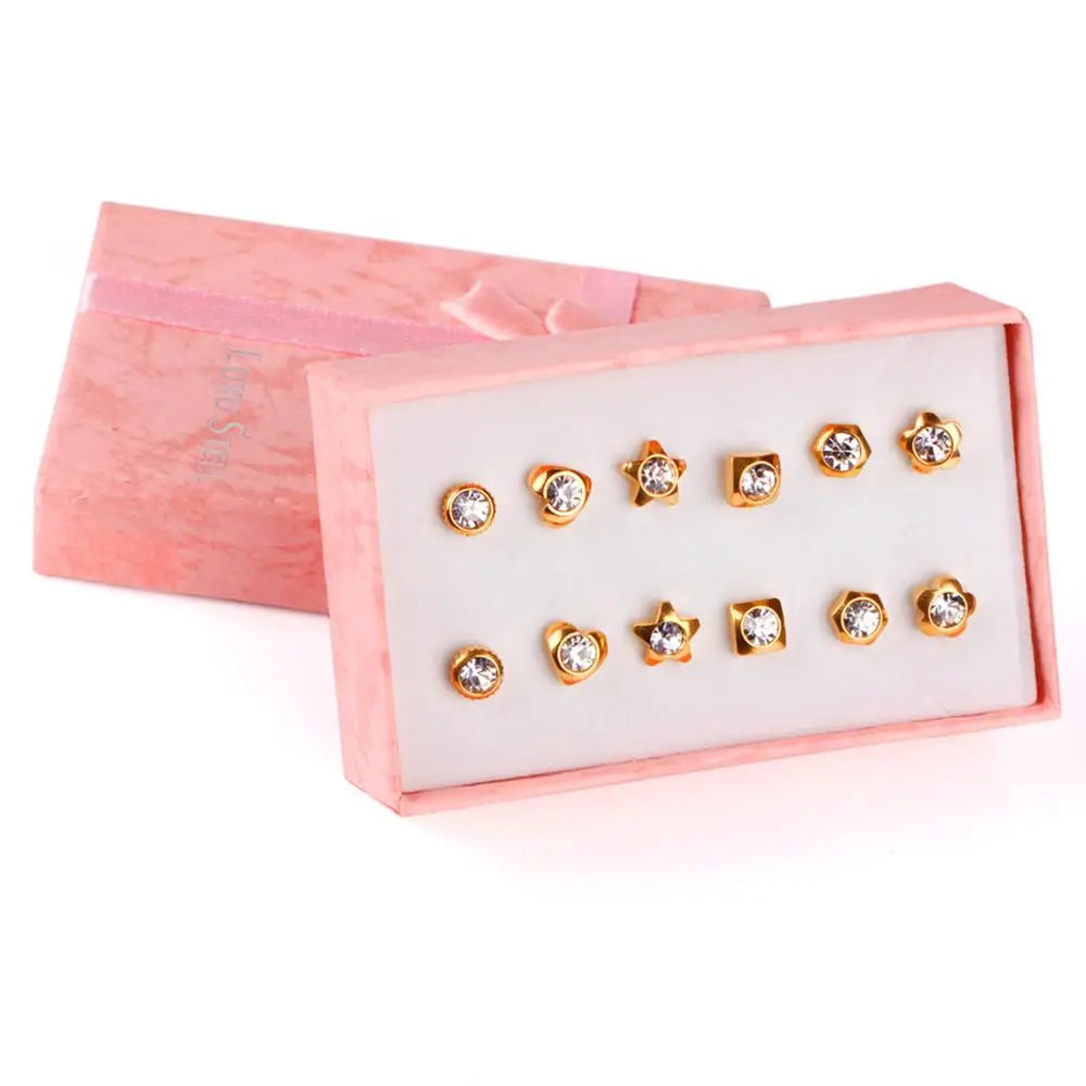 6 Pairs Vintage Stud Earrings Set for Women | Stainless Steel Snowflake Piercing