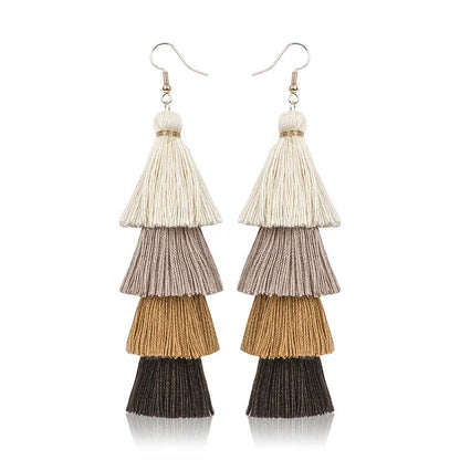 Bohemian 4 Layered Tassel Earrings For Women Ethnic Long Fringe Multi color Statement Dangle Earring GirlsFashion Jewelry