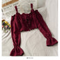 French Bandage Off Shoulder Ruffle Top Female Elegant Long Sleeve Shirt Y2k