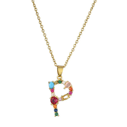 2024 New Hot Colourful Crystal AAA CZ 26 Capital Letters Pendant Necklace For Women Girl Gold Color Copper Initial Name Jewelry