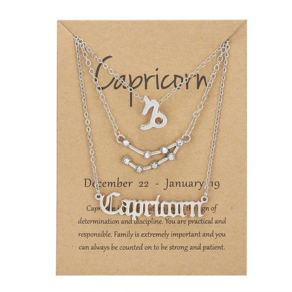 3Pcs/set 12 Zodiac Sign Necklace For Women 12 Constellation Pendant Chain Choker Birthday Jewelry With Cardboard Card