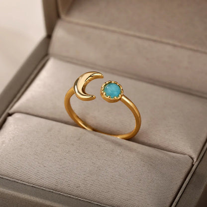 Stainless Steel Opal Finger Rings For Women Fashion Adjustable Couple Geometric Ring Handmade Aesthetic Jewelry Gift Anillos