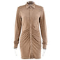 Autumn Ruched Long Sleeve Bodycon Dress Women Turn-Down Collar Sexy Mini Dress Vestidos 2022
