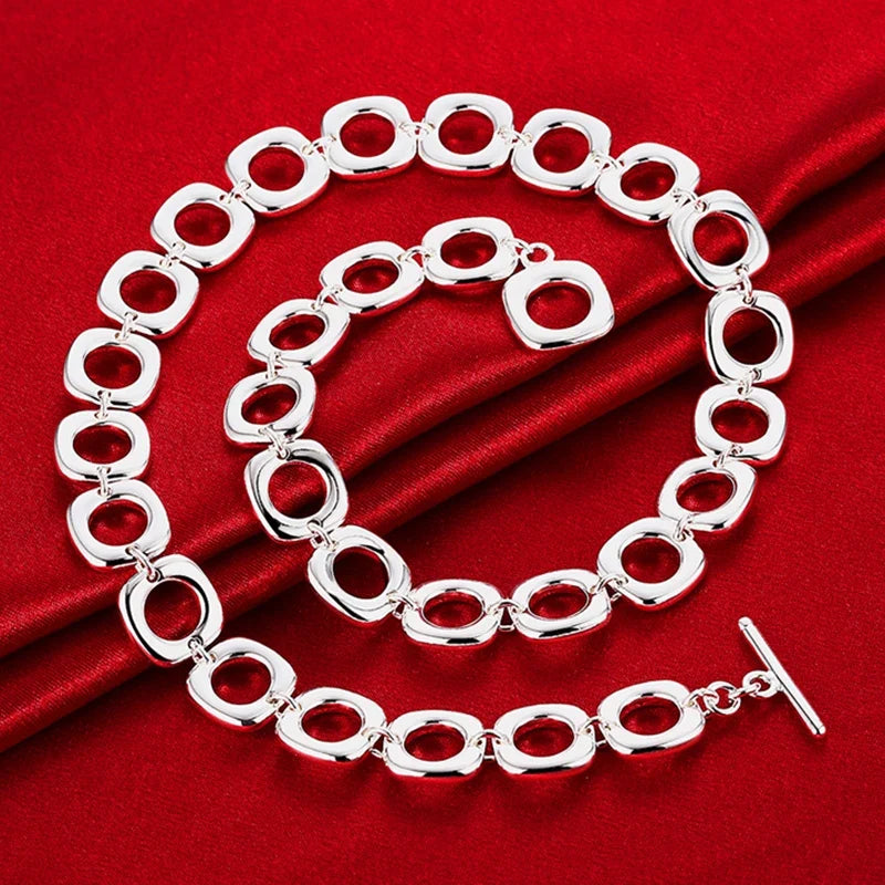 Aravant 925 Silver Square Earrings Rings Necklace Bracelet Set For Women Party Jewelry Christmas Gift