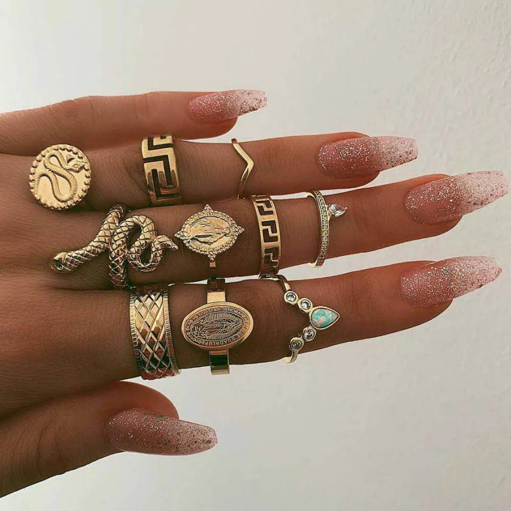 Fashion Geometric Knuckle Rings set For Women Crystal Gold color Finger Ring Boho Ladies wedding Jewelry Gift
