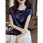 Silk Thin Short Sleeve Tees Style Slip Woman Summer Clothes Brown Tops Solid Loose Casual
