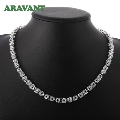 Aravant 925 Silver 7mm Link Chain Necklace Bracelet Set For Women Fashion Jewelry
