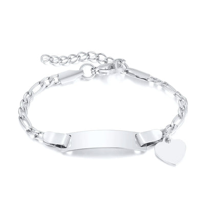 Persoanlized Custom Name Heart Bracelet,Stainless Steel Figaro Chain Link Adjustable,Engraved Gift for Boy Girl