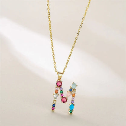 2024 New Hot Colourful Crystal AAA CZ 26 Capital Letters Pendant Necklace For Women Girl Gold Color Copper Initial Name Jewelry