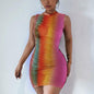 Tassel Diamonds Party Dress Women Spaghetti Straps Backless Split Bodycon
