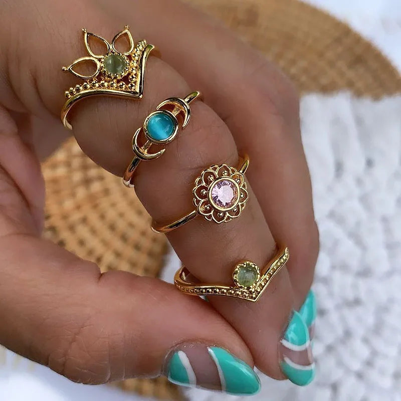Stainless Steel Opal Finger Rings For Women Fashion Adjustable Couple Geometric Ring Handmade Aesthetic Jewelry Gift Anillos