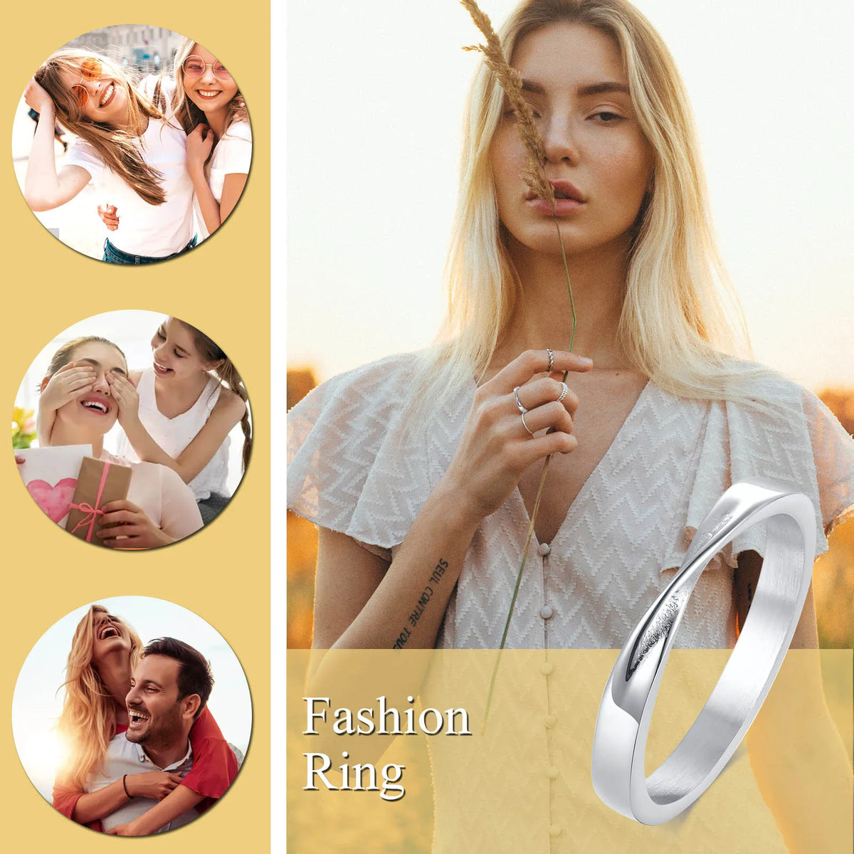 Mobius Wedding Ring for Women, Stainless Steel Dainty Endless Twist Knot, Infinity Promise Engagement Ring