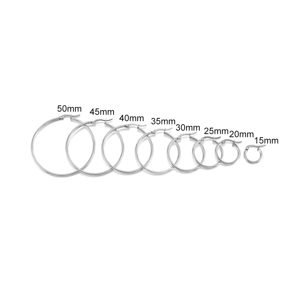 10pcs Black Open Earrings Circle Stainless Steel Earring Hooks 15-50mm Loop Base Ear Ring for DIY Jewelry Making Findings