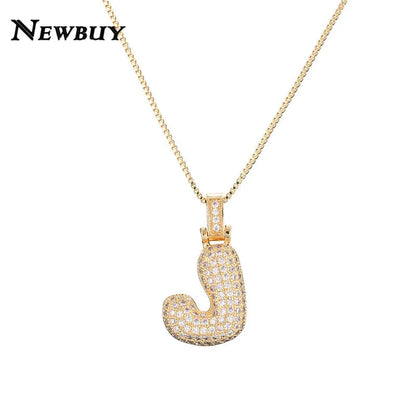 NEWBUY CZ Zirconia Crystal 26 A-Z Letters Pendant Necklace For Men Women Punk Initials Name Necklace Fashion Hip Hop Jewelry
