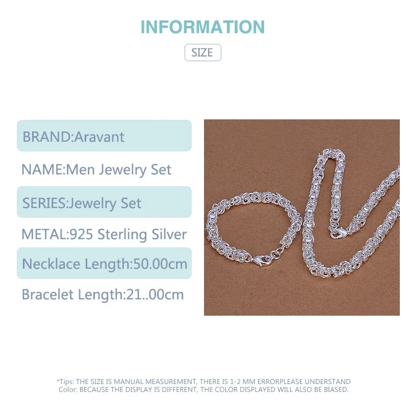 Aravant 925 Silver 7mm Link Chain Necklace Bracelet Set For Women Fashion Jewelry