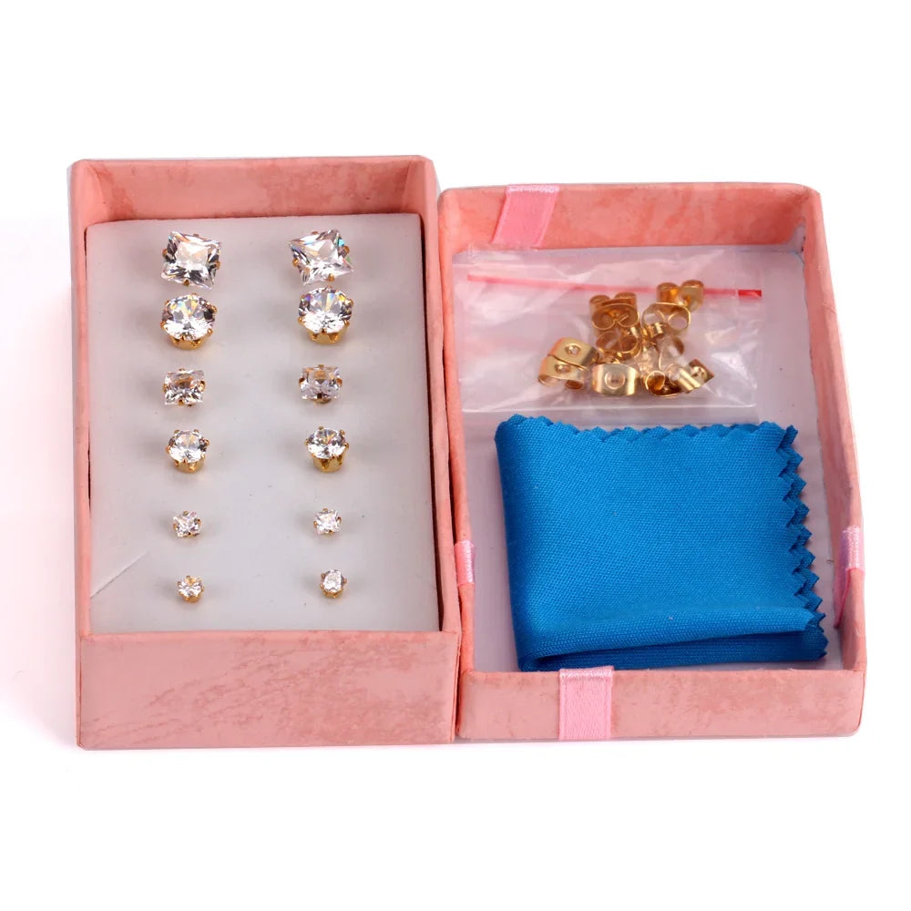 6 Pairs Vintage Stud Earrings Set for Women | Stainless Steel Snowflake Piercing