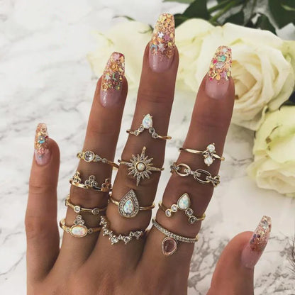 Fashion Geometric Knuckle Rings set For Women Crystal Gold color Finger Ring Boho Ladies wedding Jewelry Gift