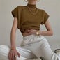 French Turtleneck Knitted Women Spring Summer Design Loose Short Sleeve Cropped Tops Female