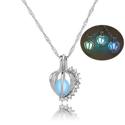Glow in The Dark Locket necklace For Women Gun skull Heart mermaid Cross tortoise Glowing beads cage pendant Fashion Jewelry