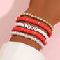 Fashion Rainbow Stackable Bracelets Set For Women Heart Charm Soft Clay Pottery Layering Beads Chain Bangle Female Boho Jewelry