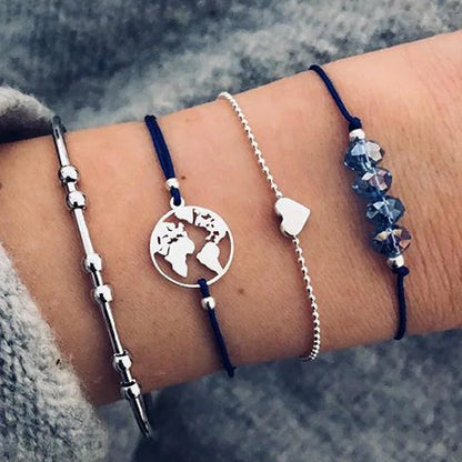 Boho Bangle For women Turtle Elephant Heart Shell Star Moon Bow Arrow Map Crystal Charm Bead Bracelet Set Bohemian Jewelry