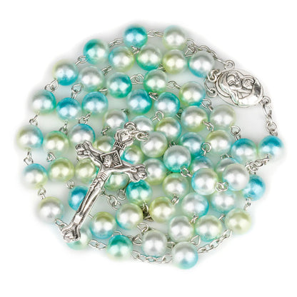 12 colors Religion Rosary necklace For Women Christian Virgin Mary Jesus Cross pendant Long beads chains Fashion Jewelry Gift