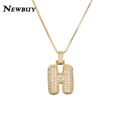 NEWBUY CZ Zirconia Crystal 26 A-Z Letters Pendant Necklace For Men Women Punk Initials Name Necklace Fashion Hip Hop Jewelry