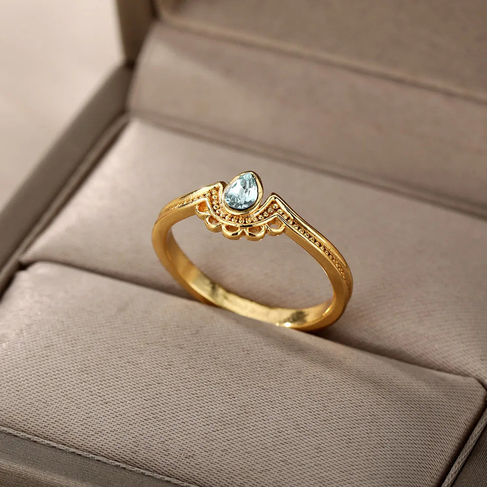 Stainless Steel Opal Finger Rings For Women Fashion Adjustable Couple Geometric Ring Handmade Aesthetic Jewelry Gift Anillos