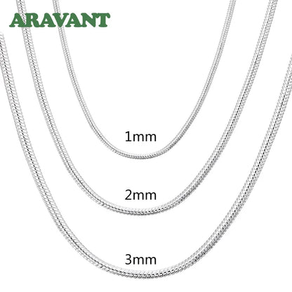 Aravant 925 Silver 1MM/2MM/3MM Snake Chain Necklace For Men Women Pendant Fashion Jewelry