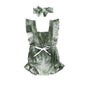 Luxury Modern New Printed Colorful Toddler Girls Rompers With Headband Ruffles Short Sleeve Printed Backless Jumpsuits