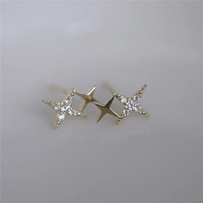 925 Sterling Silver Micro Inlaid Crystal Star Earrings | 14k Gold Plated Stud Earrings for Women